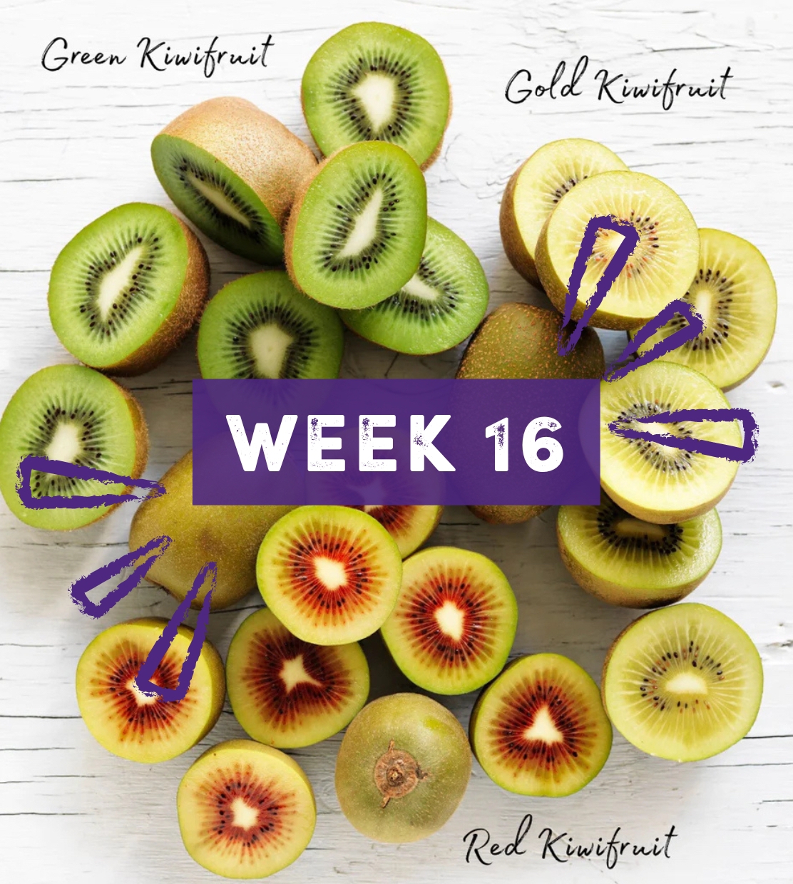 kiwi gold and red and green